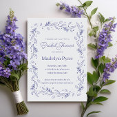 ブルーエレガントフローラつる植物ブライダルシャワー招待 招待状