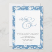 ブルーエレガントフローラアンパサンド結婚式招待状 招待状 (正面)