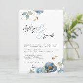 ブルーエレガントフローラアンパサンド結婚式招待状 招待状 (スタンド正面)