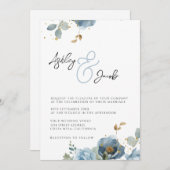 ブルーエレガントフローラアンパサンド結婚式招待状 招待状 (正面/裏面)