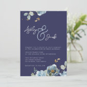 ブルーエレガントフローラアンパサンド結婚式招待状 招待状 (スタンド正面)