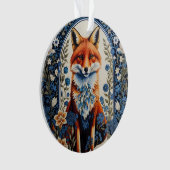 ブルーエレガントフローラウィリアムモリスインスパイアキツネ オーナメント (正面)