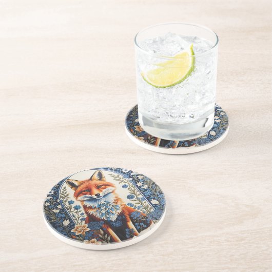 ブルーエレガントフローラウィリアムモリスインスパイアキツネ コースター (側面)