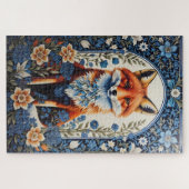 ブルーエレガントフローラウィリアムモリスインスパイアキツネ ジグソーパズル (横)