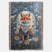 ブルーエレガントフローラウィリアムモリスインスパイアキツネ スローブランケット (正面縦)