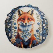 ブルーエレガントフローラウィリアムモリスインスパイアキツネ ラウンドクッション (裏面)