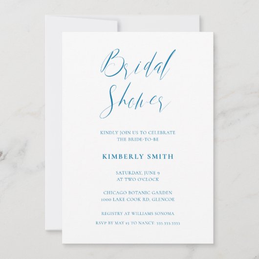 ブルーエレガントフローラウィリアムモリスブライダルシャワー 招待状 (正面)