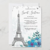 ブルーエレガントフローラエッフェルタワーSweet sixteen 招待状 (正面)