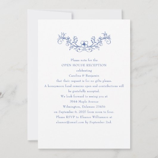 ブルーエレガントフローラオープンハウスウェディングレセプション 招待状 (裏面)