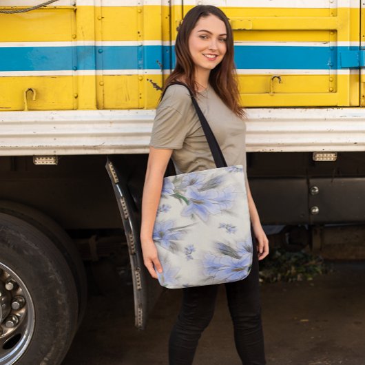 ブルーエレガントフローラオールオーバープリントトートバッグ トートバッグ