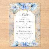 ブルーエレガントフローラガーデンイスラム結婚教徒 アクリル招待状 (正面)