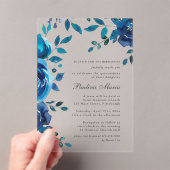 ブルーエレガントフローラキンセアニラ アクリル招待状 (インサイチュ (ポータブル))