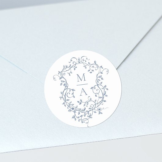 ブルーエレガントフローラクレストモノグラム ラウンドシール