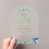 ブルーエレガントフローラクロスバプテスマ招待状 アクリル招待状 (インサイチュ (ポータブル))