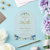 ブルーエレガントフローラクロスバプテスマ招待状 アクリル招待状 (インサイチュ (ウェディング))