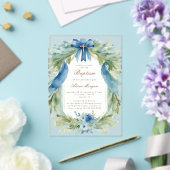 ブルーエレガントフローラクロスバプテスマ招待状 アクリル招待状 (インサイチュ (ウェディング))