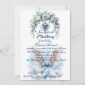 ブルーエレガントフローラクロスバプテスマ 招待状 (正面)