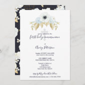 ブルーエレガントフローラクロスファースト聖餐式 招待状 (正面/裏面)