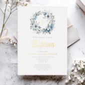 ブルーエレガントフローラクロスボーイバプテスマ 箔招待状