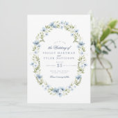 ブルーエレガントフローラグリーナリーリース結婚ズ 招待状 (スタンド正面)