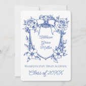 ブルーエレガントフローラコケット卒業写真 招待状 (正面)