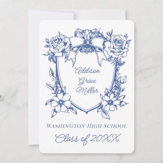 ブルーエレガントフローラコケット卒業写真 招待状 (正面)