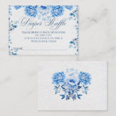 ブルーエレガントフローラシックなトイレオムツラッフルゲーム エンクロージャーカード (正面/裏面)