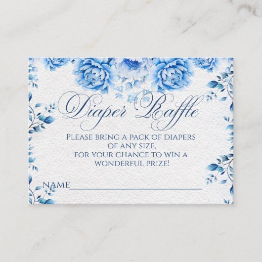 ブルーエレガントフローラシックなトイレオムツラッフルゲーム エンクロージャーカード (正面)