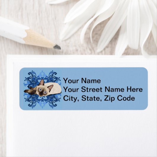 ブルーエレガントフローラシャム猫かわいらし猫 ラベル (インサイチュ)