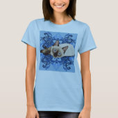 ブルーエレガントフローラシャム猫かわいらし猫 Tシャツ (正面)