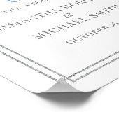 ブルーエレガントフローラシルバ結婚ー歓迎サイン ポスター (角)