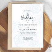 ブルーエレガントフローラシンプルクラシックブルー | QRコード 招待状