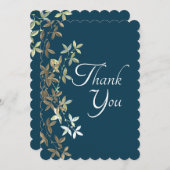 ブルーエレガントフローラシンプルシックスタイリッシュ サンキューカード (正面/裏面)