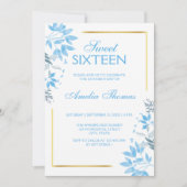 ブルーエレガントフローラスウィート16誕生日招待状 招待状 (正面)