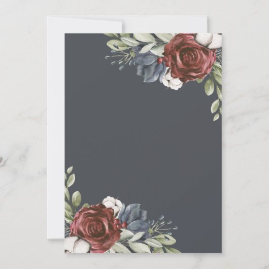 ブルーエレガントフローラダークムーディブライダルシャワーフライヤー 招待状 (裏面)