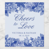 ブルーエレガントフローラチノイスリーシック結婚ズ ワインラベル (シングルラベル)