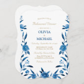 ブルーエレガントフローラチノイスリーリハーサルディナー 招待状 (正面/裏面)