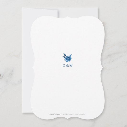 ブルーエレガントフローラチノイスリーリハーサルディナー 招待状 (裏面)