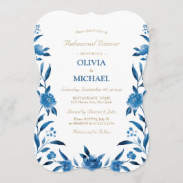 ブルーエレガントフローラチノイスリーリハーサルディナー 招待状