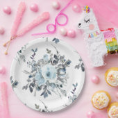 ブルーエレガントフローラチノイ結婚セリー ペーパープレート (パーティー)