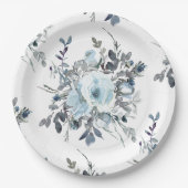 ブルーエレガントフローラチノイ結婚セリー ペーパープレート (正面)