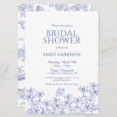 ブルーエレガントフローラチノワセリーブライダルシャワー 招待状