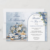 ブルーエレガントフローラティーセットブライダルシャワーティー 招待状 (正面)