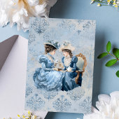 ブルーエレガントフローラティーセットブライダルティーシャワー 招待状