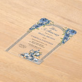 ブルーエレガントフローラティーセットブライダルブランチシャワー アクリル招待状 (レイダウン)