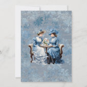 ブルーエレガントフローラティーセットベビーティーシャワー 招待状 (裏面)