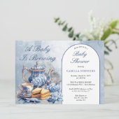 ブルーエレガントフローラティーセット赤ちゃんシャワーティー 招待状 (スタンド正面)