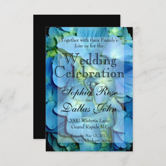 ブルーエレガントフローラティール（緑がかった色）フローラアジサイ結婚ズ 招待状 (正面/裏面)