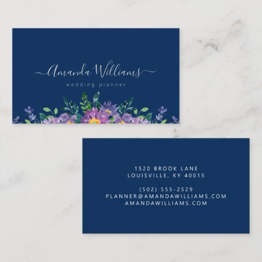 ブルーエレガントフローラデザイン名刺 名刺 (正面/裏面)