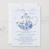 ブルーエレガントフローラトワールブライダルシャワー 招待状 (正面)